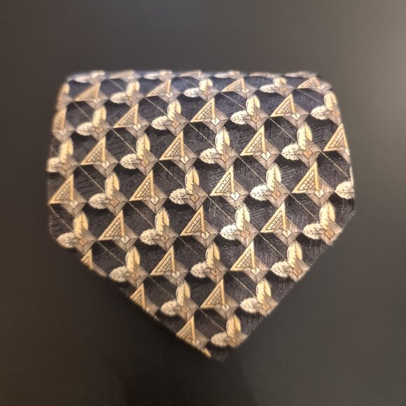 Ermenegildo Zegna 100% Silk Tie 59" Men's Geometric Gold Black Luxury Italy